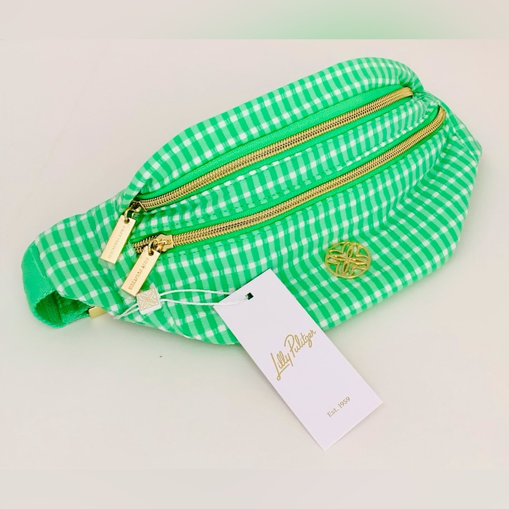 Lilly Pulitzer Gleanna Belt Bag-Fauna Green Performance Gingham-NWT In Package - Picture 4 of 14